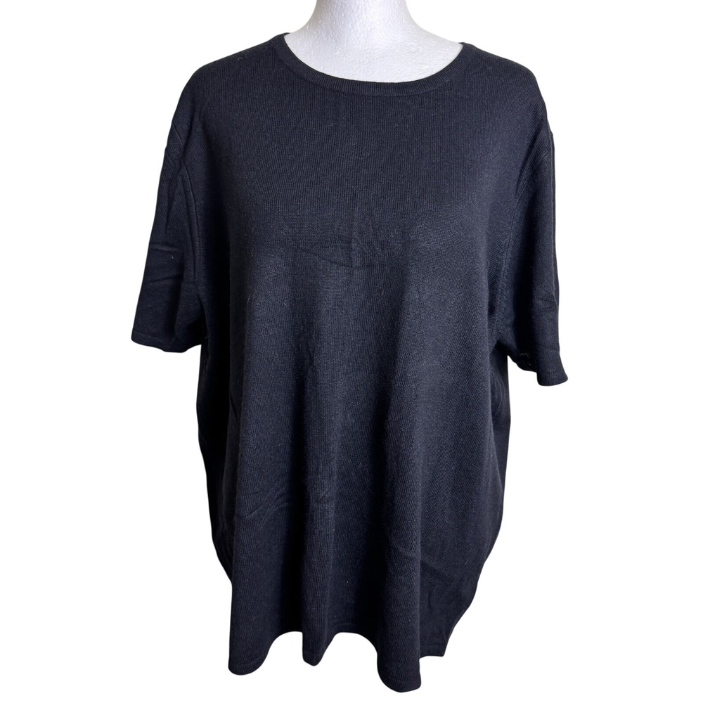 Vtg Rena Rowan Black Angora Wool Blend Short Sleeve Knit Sweater Top Plus 2X 90s